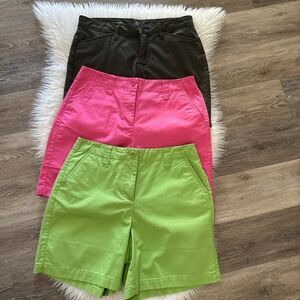 Talbots and St John’s Bay Women's Shorts Trio - Olive Green Pink, Green Size 10